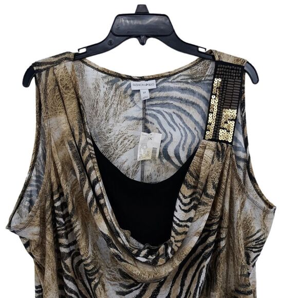 Vintage Top 3X Safari Animal Metallic Stretch Sleeveless Draped Scoop Beaded - Picture 3 of 14